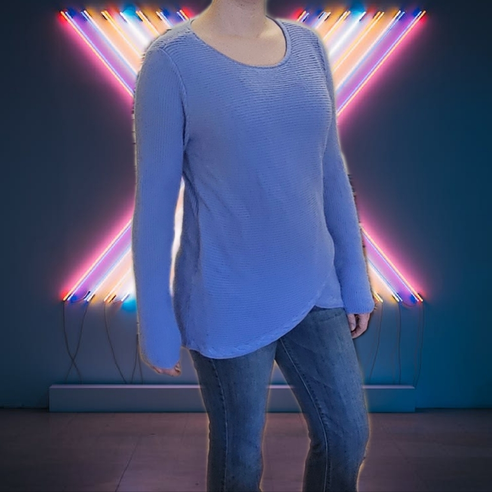 Women's Blue Tulip Hem Pullover Ribbed Sweater (330013)